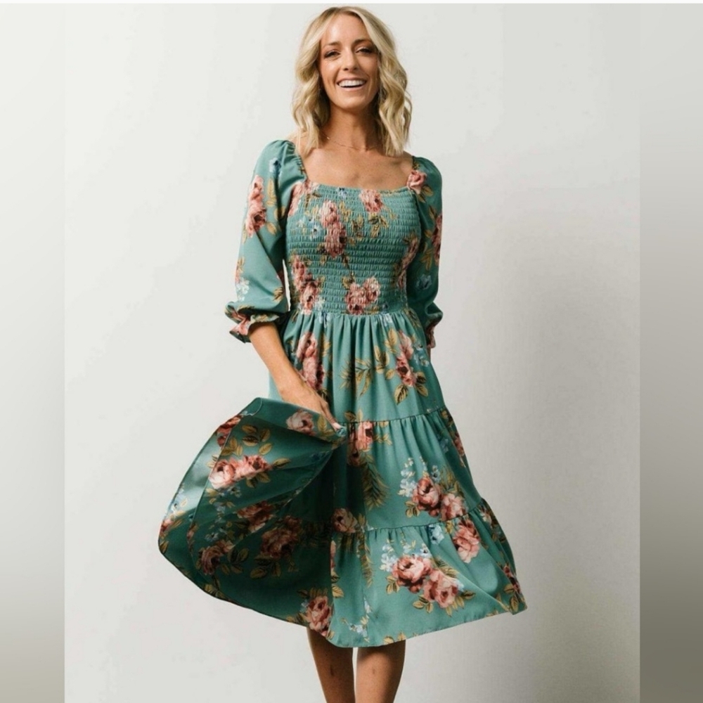 Baltic Born Marta Smocked Midi Dress - Persian Green Floral